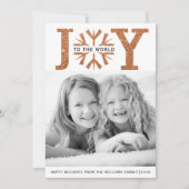 世界への喜び銅の雪の結晶クリスマス シーズンカード (正面)