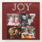 世界への喜び4年赤パーソナライズされた色 ガラスコースター (正面)