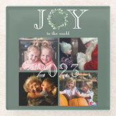 世界への喜び4枚の写真パーソナライズされた年 ガラスコースター (正面)