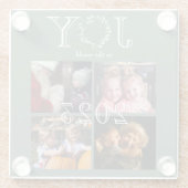 世界への喜び4枚の写真パーソナライズされた年 ガラスコースター (裏面)