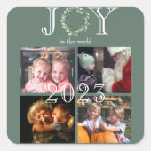 世界への喜び4枚の写真パーソナライズされた年 スクエアシール (正面)