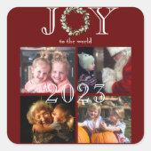 世界への喜び4枚の写真年パーソナライズされた赤 スクエアシール (正面)