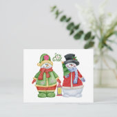 世界への喜び – かわいいクリスマス雪だるま シーズンポストカード (スタンド正面)
