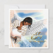 世界への喜び。アフリカ系アメリカ人エンジェルクリスマス シーズンカード (正面)