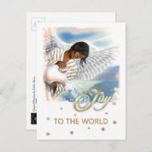 世界への喜び。アフリカ系アメリカ人エンジェルクリスマス シーズンポストカード (正面/裏面)