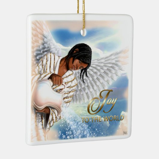 世界への喜び。アフリカ系アメリカ人エンジェルクリスマス セラミックオーナメント (右)