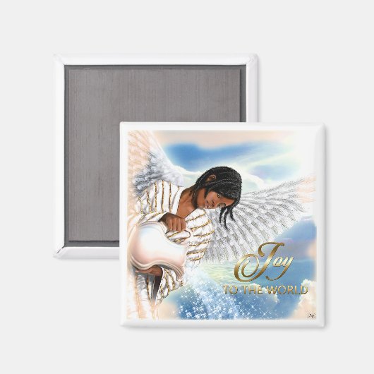 世界への喜び。アフリカ系アメリカ人エンジェルクリスマス マグネット (正面/裏面)
