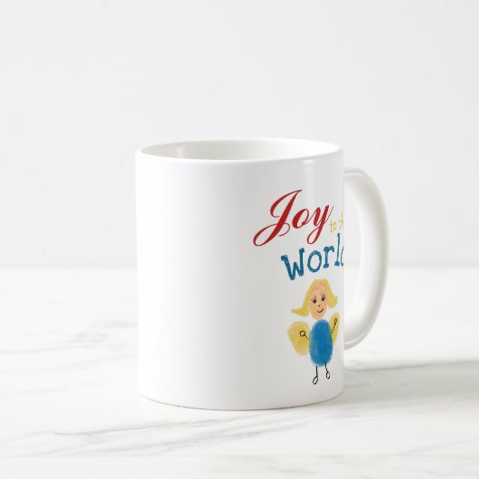 世界への喜び。クリスマスフィンガープリンクエンジェルアート コーヒーマグカップ (正面右)