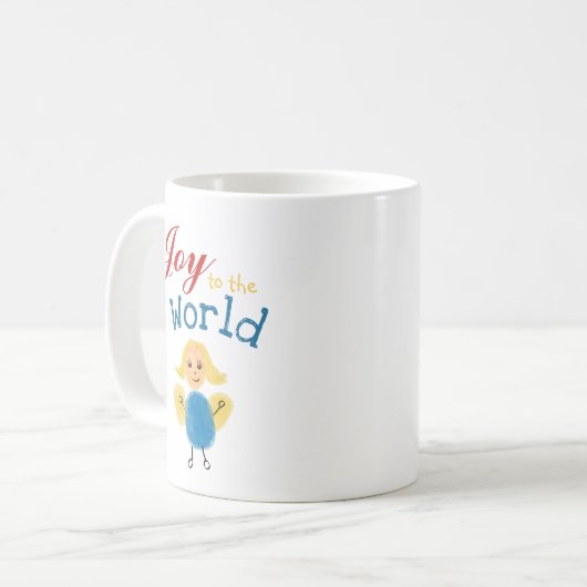 世界への喜び。クリスマスフィンガープリンクエンジェルアート コーヒーマグカップ (正面左)