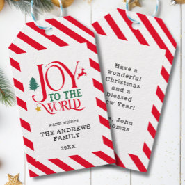 「世界への喜び」 ストライプ – 鹿ツリースター ギフトタグ