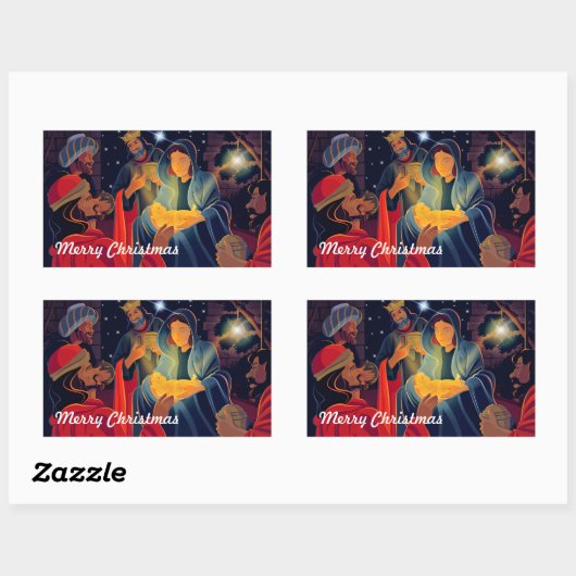 世界への喜び。出生シーンのクリスマス 長方形シール (シート)