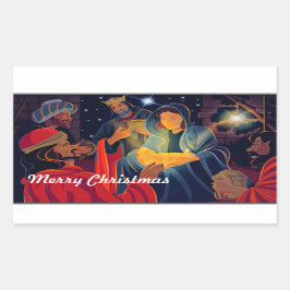 世界への喜び。出生シーンのクリスマス 長方形シール
