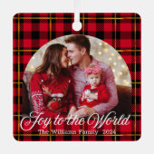 世界への喜び、水牛のプレイドのアーチ家族の写真 メタルオーナメント (正面)