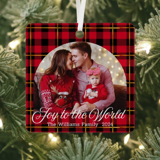 世界への喜び、水牛のプレイドのアーチ家族の写真 メタルオーナメント (インサイチュ)