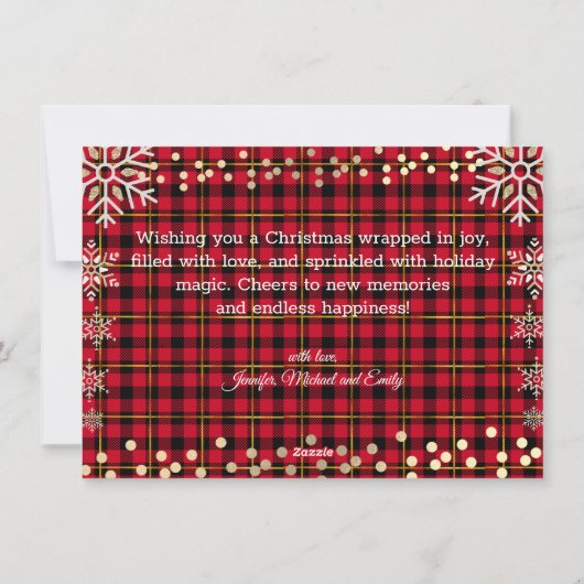 世界への喜び、雪片バッファローのプレイド写真 シーズンカード (裏面)