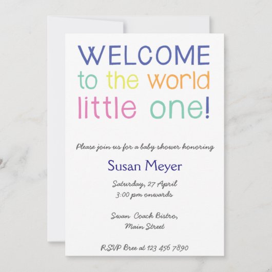 世界へようこそリトルワンベビーシャワー招待状 招待状 (正面)