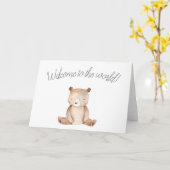 「世界へようこそ」のベビーはがき カード (黄色い花)