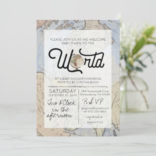 世界へようこそ – 旅行ベビーシャワー 招待状 (スタンド正面)