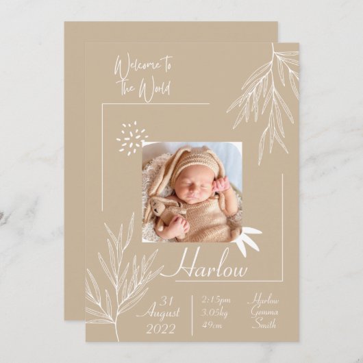 世界へようこそ 誕生お知らせカード 招待状 (正面/裏面)