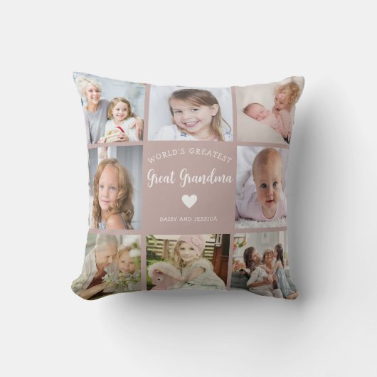 世界もっとも偉大素晴らしおばあちゃんモダン写真コラージュ クッション (正面)