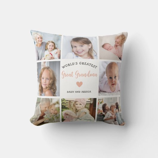 世界もっとも偉大素晴らしおばあちゃんモダン写真コラージュ クッション (正面)