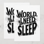 世界よ、私には睡眠が必要 Funny タイポグラフィ デザイン 招待状 (正面/裏面)