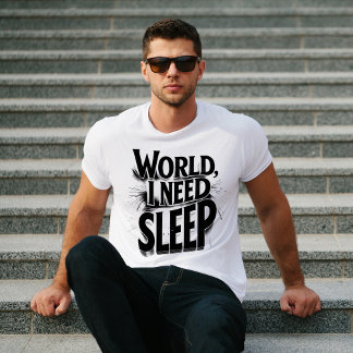 世界よ、私には睡眠が必要 Funny Typography デザイン Tシャツ
