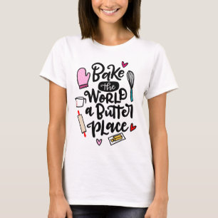 世界をバターの場所に焼き、手描き Tシャツ