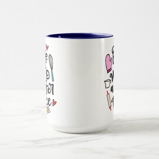 世界をバタープレイスで焼く、手で書いた マグカップ (中央)