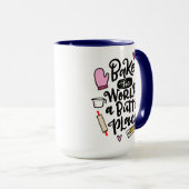 世界をバタープレイスで焼く、手で書いた マグカップ (正面右)