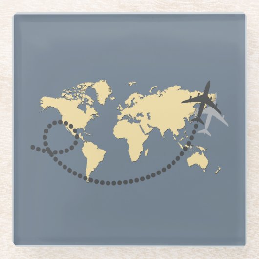 世界を旅しようイラストレーション ガラスコースター (正面)