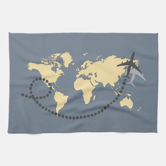 世界を旅しようイラストレーション キッチンタオル (横)