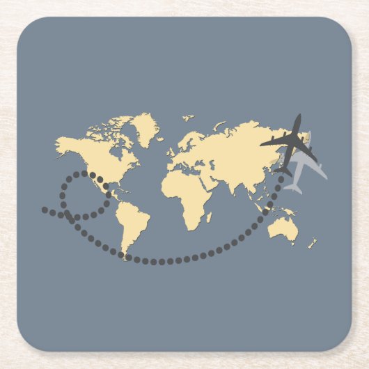 世界を旅しようイラストレーション スクエアペーパーコースター (正面)