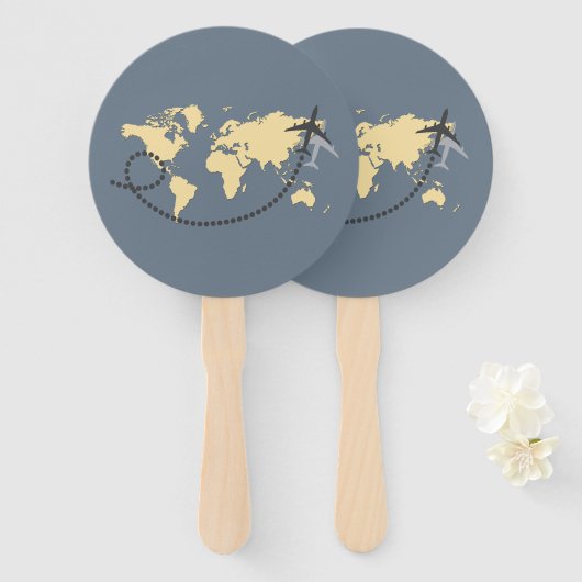 世界を旅しようイラストレーション ハンドファン (正面&裏面)