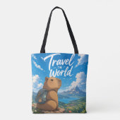 世界を旅するアニメカピバラ冒険デザイン トートバッグ (裏面)