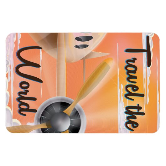 世界を旅する飛行機クラシックのポスター夕べ マグネット (横)