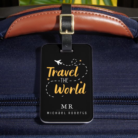 世界を旅する - カスタムモノグラム 名前 情報 ラゲッジタグ (正面インサイチュ2)