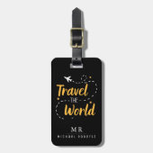 世界を旅する - カスタムモノグラム 名前 情報 ラゲッジタグ (正面縦)