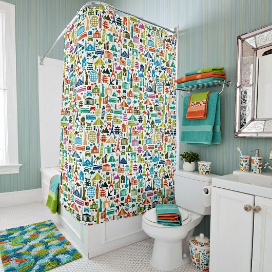 世界を旅する シャワーカーテン