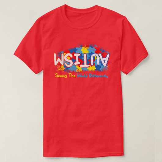 世界を異なる視点で見る自閉症意識 Tシャツ (デザイン正面)