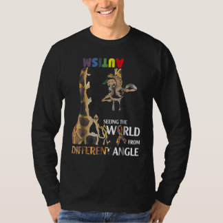 世界を異なる角度の自閉症で見るキリン Tシャツ