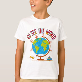 世界を見に行こう 子供の旅行イラスト Tシャツ