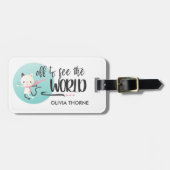 世界を見るために白い子猫 | 名前をカスタムする ラゲッジタグ (正面横)