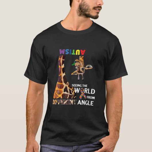 世界を見るキリン自閉症の違う日 Tシャツ (正面)
