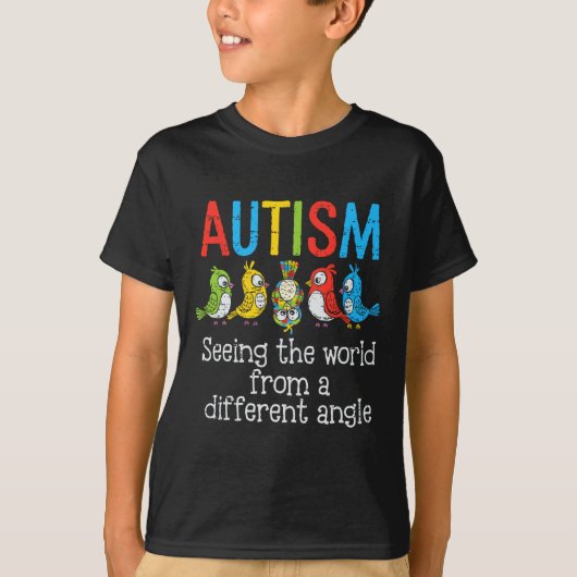 世界を角度から見る違う自閉症 Tシャツ (正面)