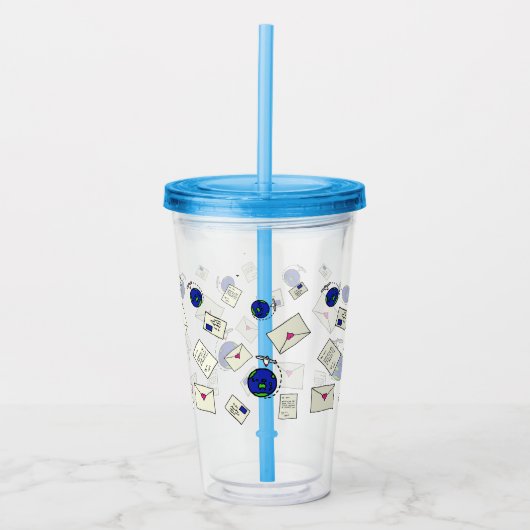 世界を飛び回る郵便 アクリルタンブラー (正面)