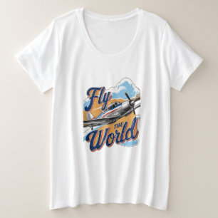 世界を飛ぶ プラスサイズTシャツ