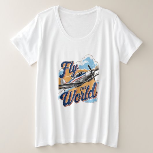 世界を飛ぶ プラスサイズTシャツ (デザイン正面)
