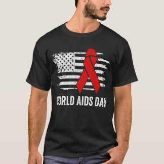 世界エイズデー希望HIV赤いリボンエイズ認識度 Tシャツ