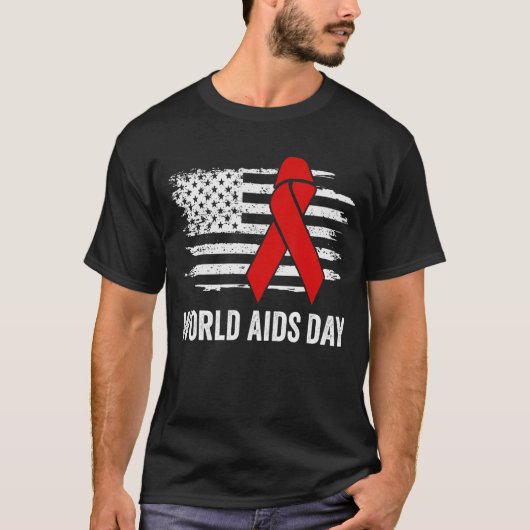 世界エイズデー希望HIV赤いリボンエイズ認識度 Tシャツ (正面)
